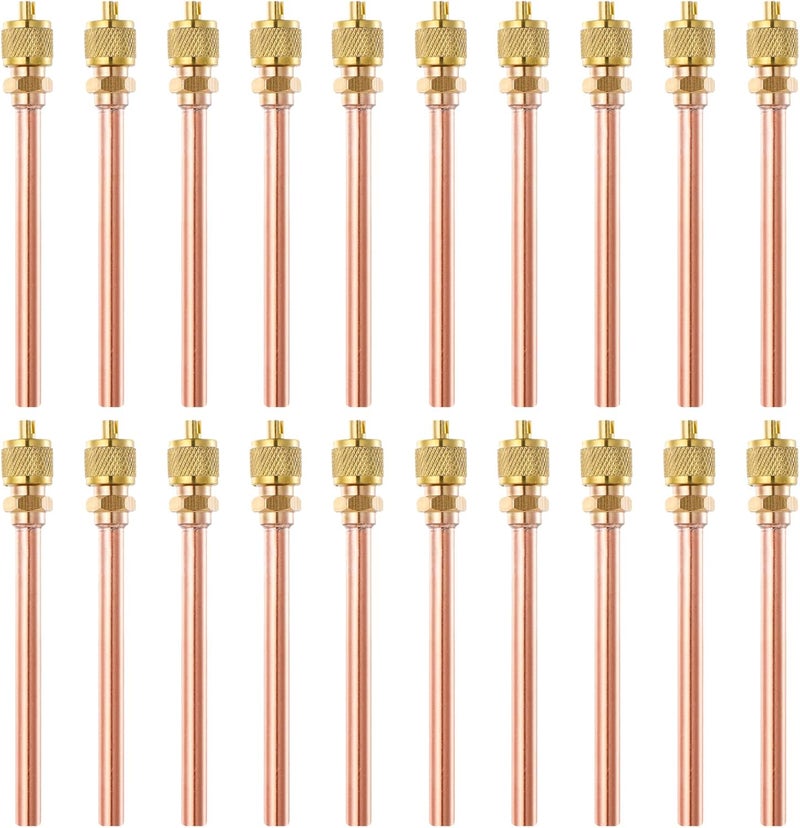 Tigbear Service Access Valves Kit, 20PC Access Service Valve 1/4'' SAE x 1/4'' OD x 3.54'' Stem Core Brass Copper Refrigerator Access Valves Set, Air Conditioner Service Valve Charge Needle Valve - Image 1